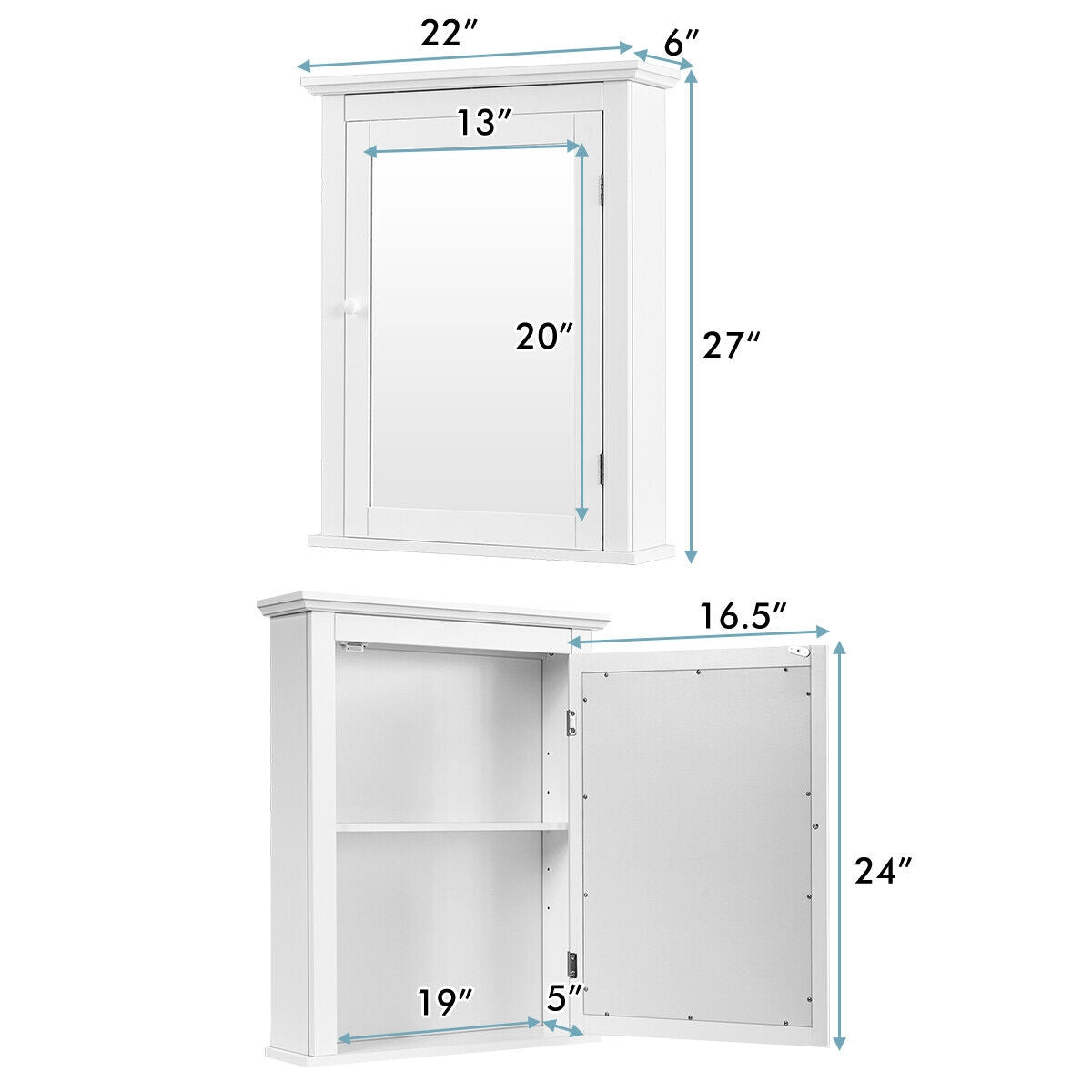 Bathroom Mirror Cabinet Wall Mounted Adjustable Shelf Medicine Storage-White