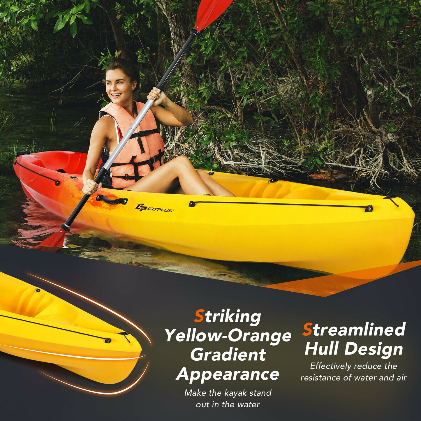 Single Sit-on-Top Kayak with Detachable Aluminum Paddle-Yellow