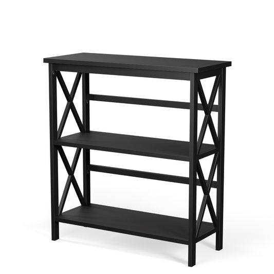 3-Tier Multi-Functional Storage Shelf Units Wooden Open Bookcase and Bookshelf-Black
