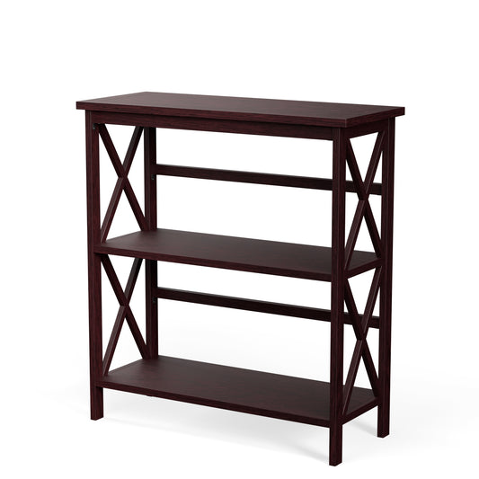 3-Tier Multi-Functional Storage Shelf Units Wooden Open Bookcase and Bookshelf-Dark Brown