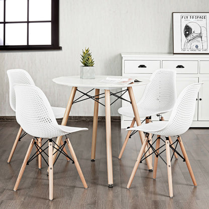 4 Pieces Modern Plastic Hollow Chair Set with Wood Leg-Black