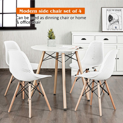 4 Pieces Modern Plastic Hollow Chair Set with Wood Leg-Black