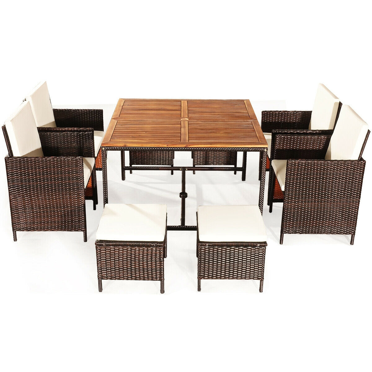 9 Pieces Patio Rattan Dining Cushioned Chairs Set-White