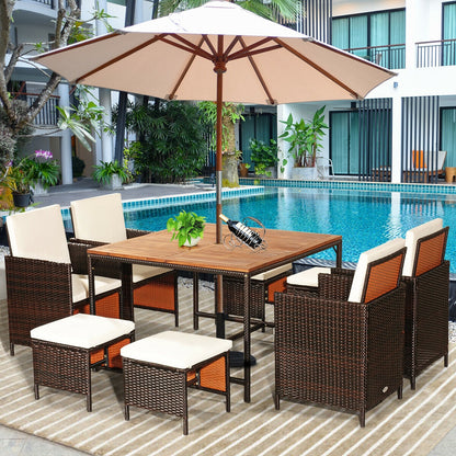 9 Pieces Patio Rattan Dining Cushioned Chairs Set-White