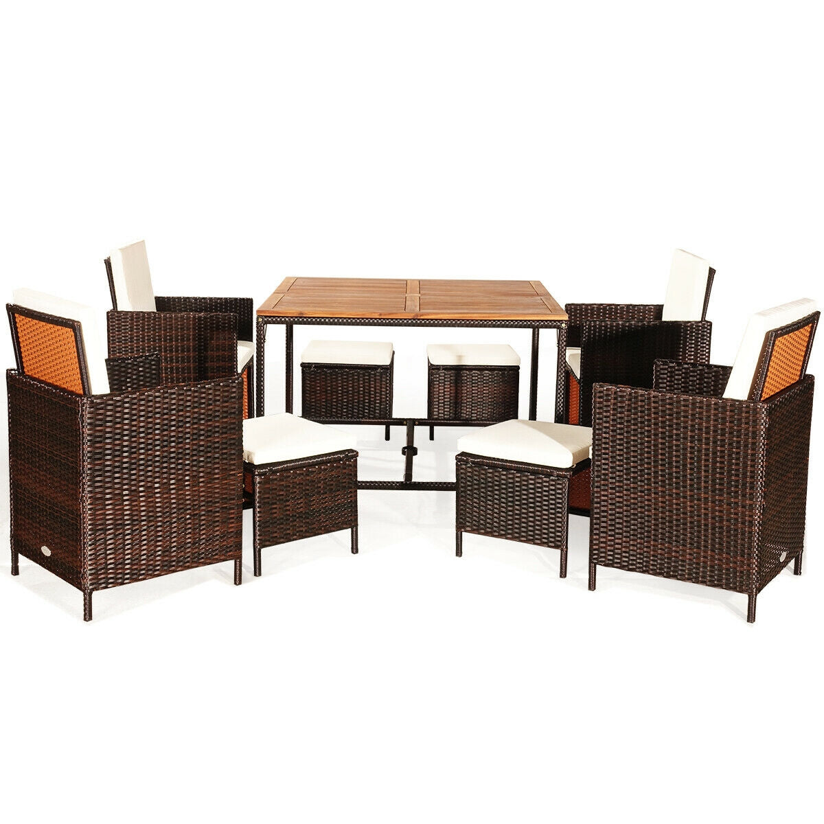 9 Pieces Patio Rattan Dining Cushioned Chairs Set-White