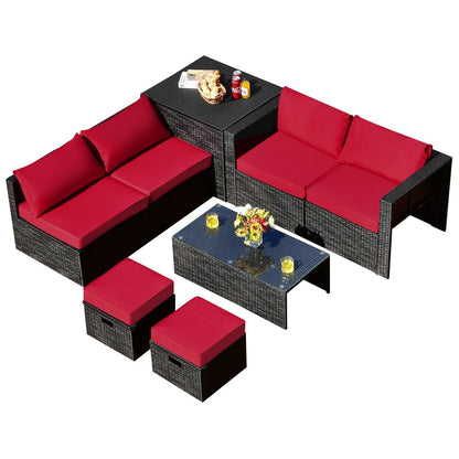 8 Pieces Patio Rattan Storage Table Furniture Set-Black
