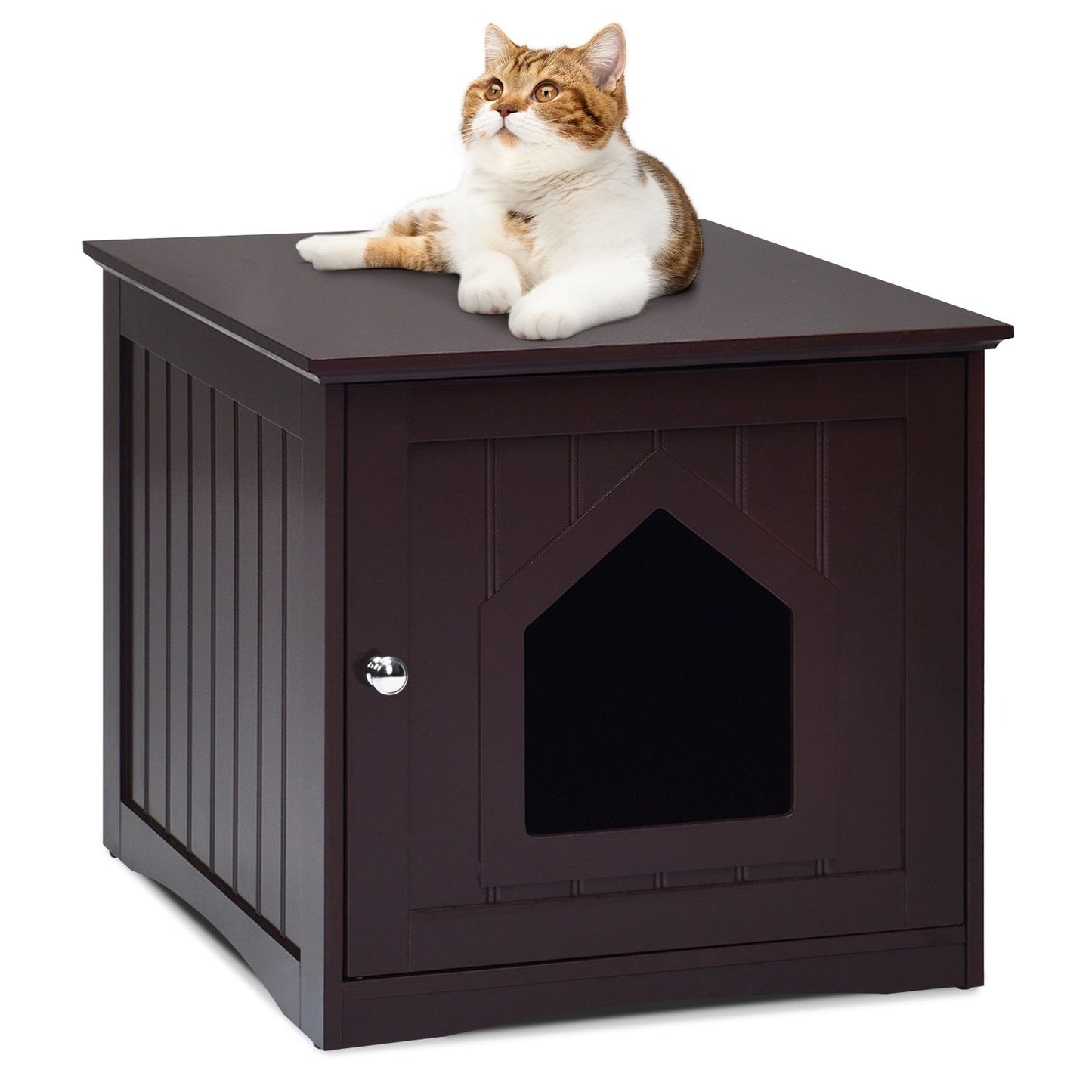 Sidetable Nightstand Weatherproof Multi-function Cat House-Black