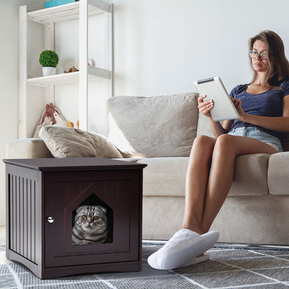 Sidetable Nightstand Weatherproof Multi-function Cat House-Black