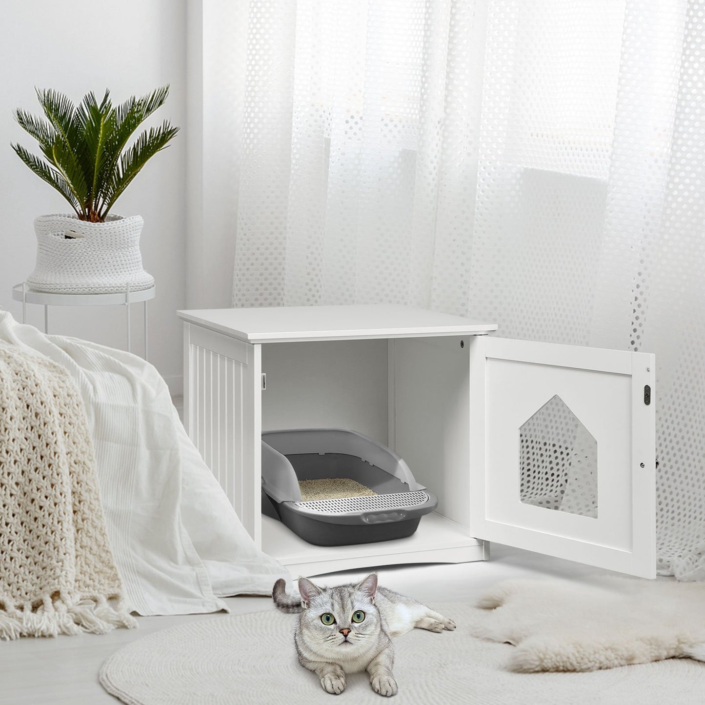 Sidetable Nightstand Weatherproof Multi-function Cat House-Black