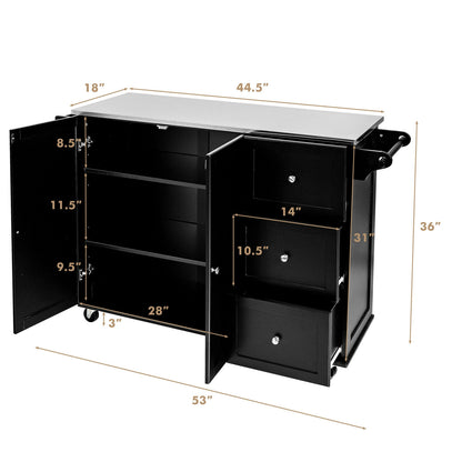 Kitchen Island 2-Door Storage Cabinet with Stainless Steel Top and Drawers-Black