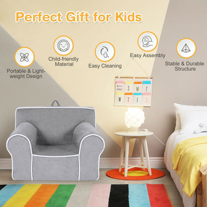 Upholstered Kids Sofa with Velvet Fabric and High-Quality Sponge-Gray