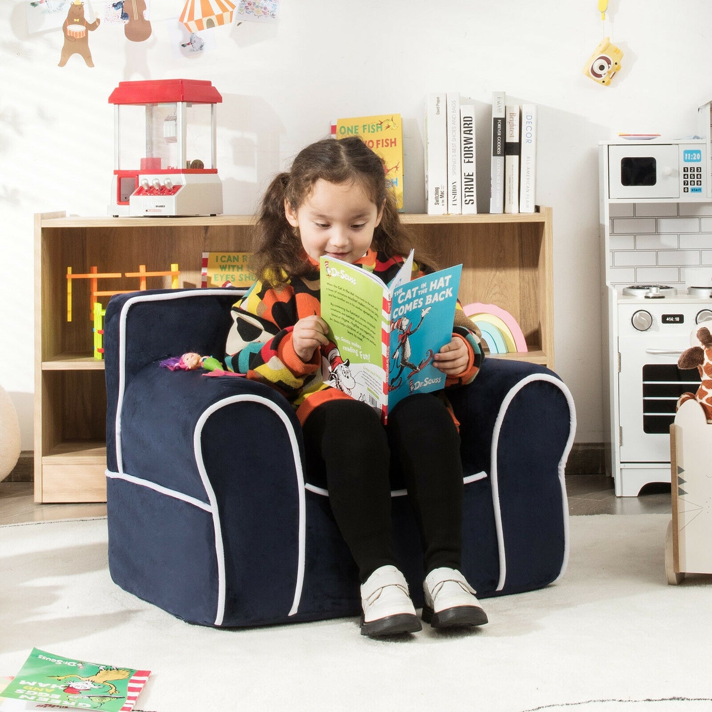 Upholstered Kids Sofa with Velvet Fabric and High-Quality Sponge-Navy