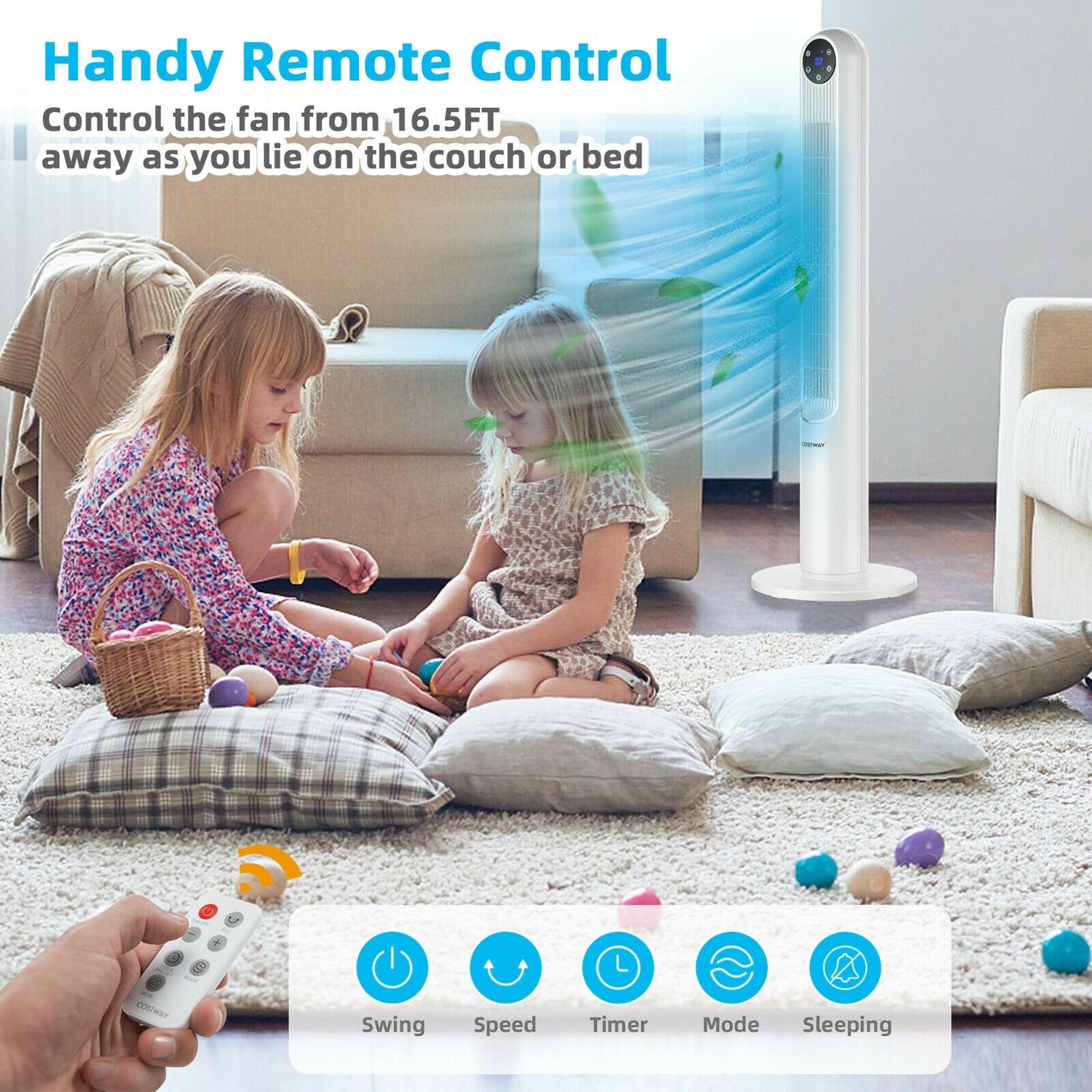 42 Inch 80 Degree Tower Fan with Smart Display Panel and Remote Control-Black