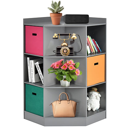 3-Tier Kids Storage Shelf Corner Cabinet with 3 Baskets-Gray