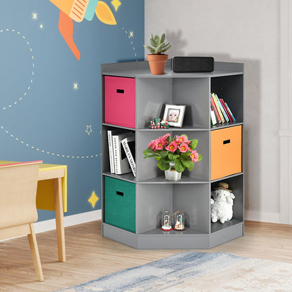 3-Tier Kids Storage Shelf Corner Cabinet with 3 Baskets-Gray