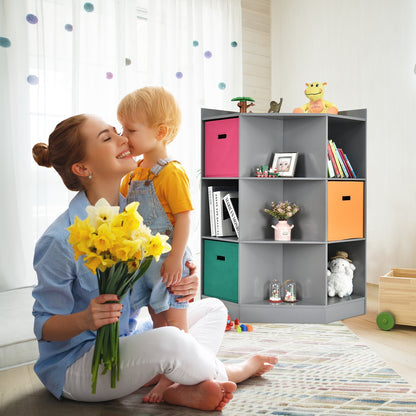 3-Tier Kids Storage Shelf Corner Cabinet with 3 Baskets-Gray