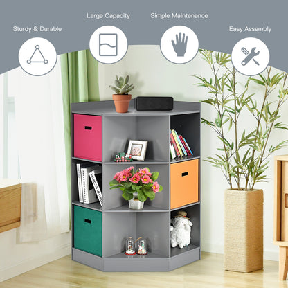 3-Tier Kids Storage Shelf Corner Cabinet with 3 Baskets-Gray