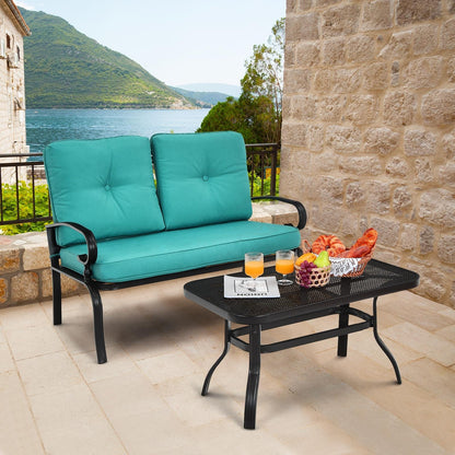 2 Pieces Patio Loveseat Bench Table Furniture Set with Cushioned Chair-Beige