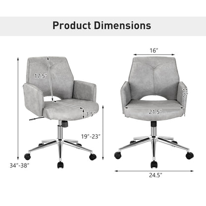 Adjustable Hollow Mid Back Leisure Office Chair with Armrest-Gray
