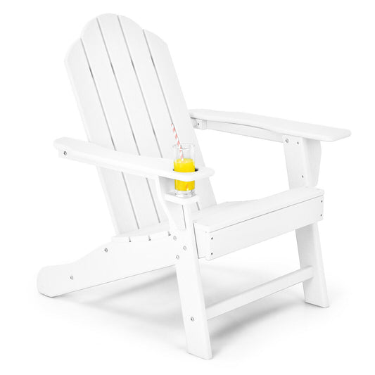 Outdoor Adirondack Chair with Built-in Cup Holder for Backyard Porch-White