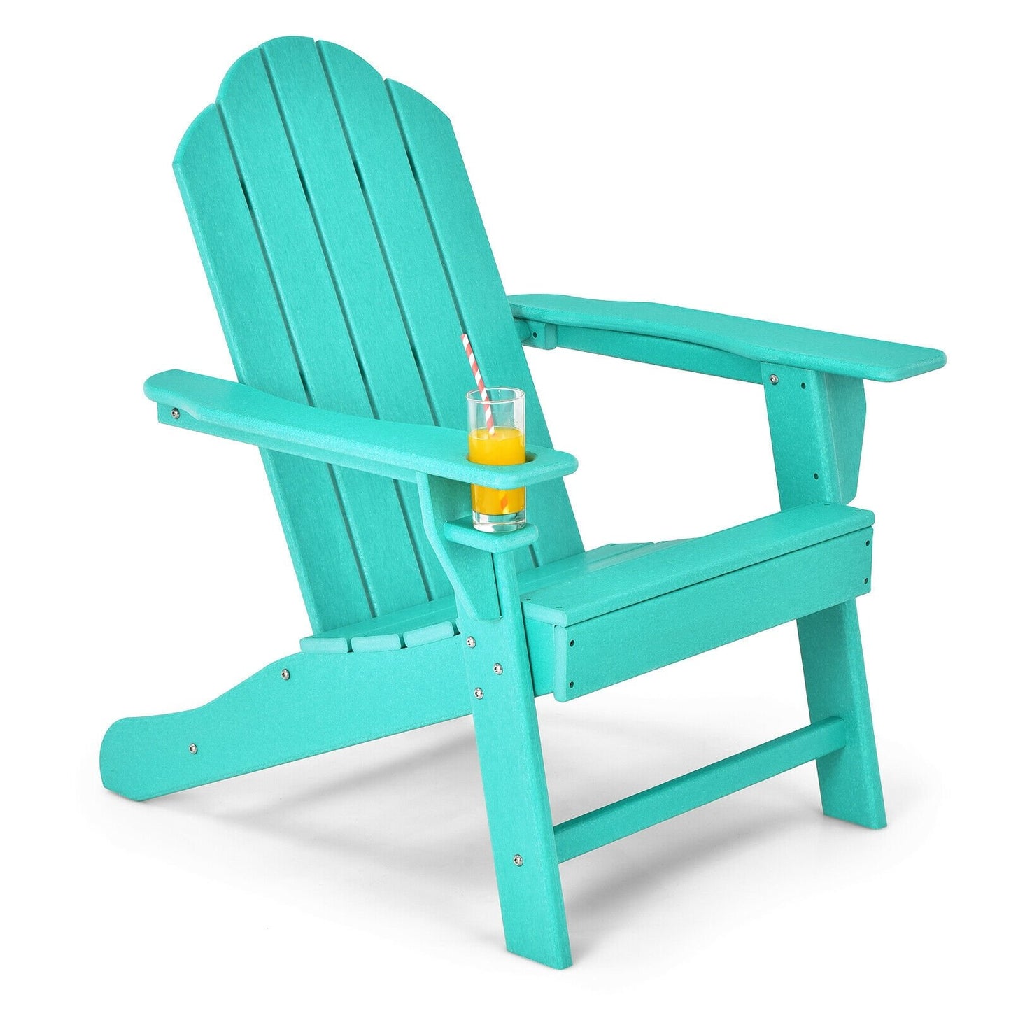 Outdoor Adirondack Chair with Built-in Cup Holder for Backyard Porch-Black