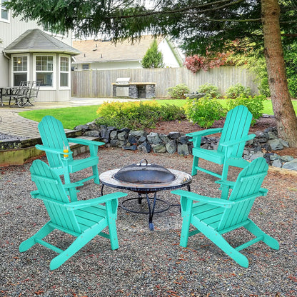 Outdoor Adirondack Chair with Built-in Cup Holder for Backyard Porch-Black