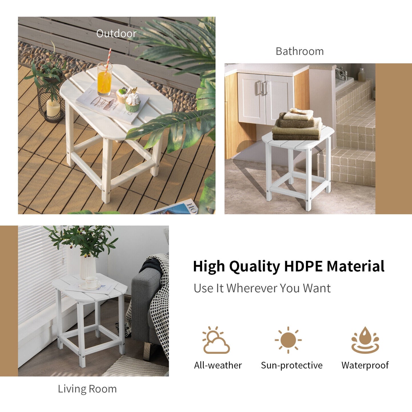 18 Inch Weather Resistant Side Table for Garden Yard Patio-White