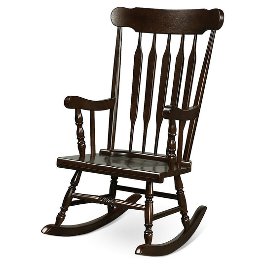 Solid Wood Porch Glossy Finish Rocking Chair-Brown