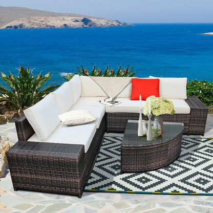 6 Pieces Rattan Furniture Cushioned Sofa Set-Turquoise