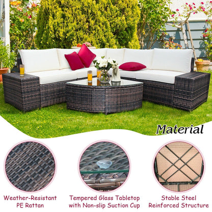 6 Pieces Rattan Furniture Cushioned Sofa Set-Turquoise