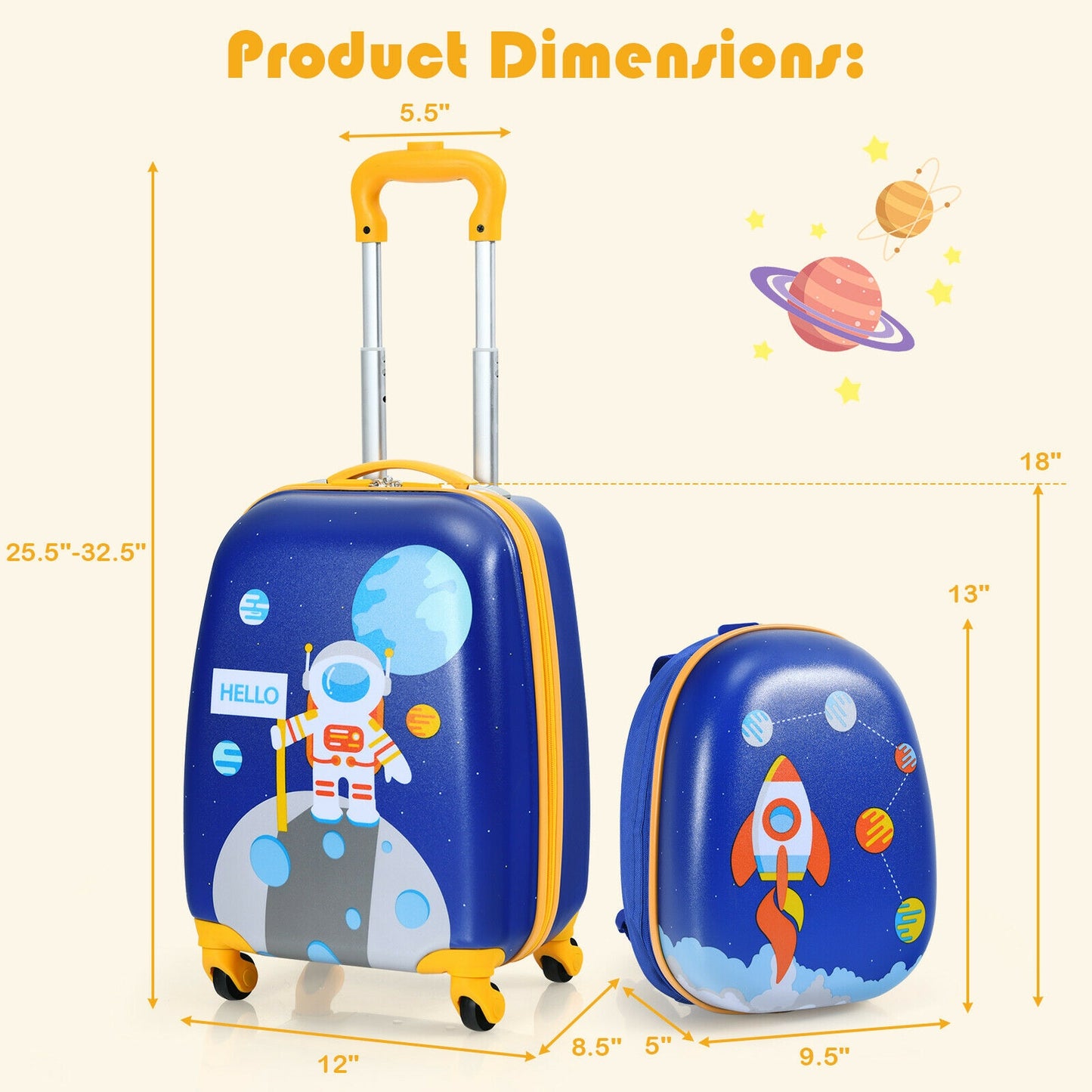 2 Pieces Kids Lightweight Luggage Set with Backpack and Suitcase for Travel