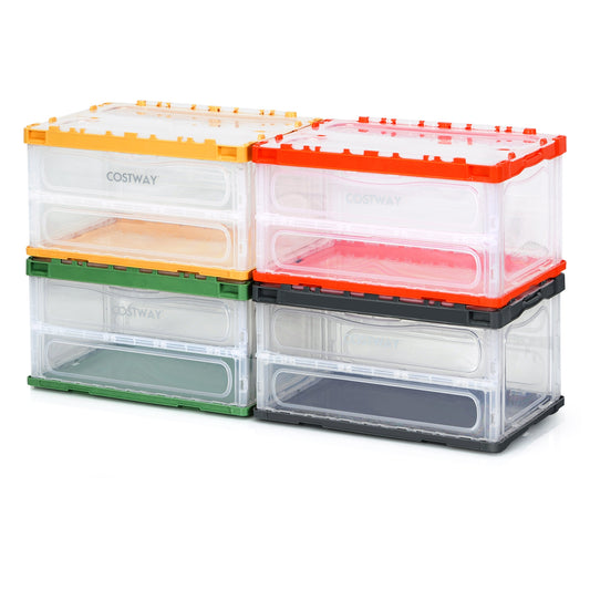 4 Pack Collapsible and Stackable Plastic Storage Bins with Attached Lid-M