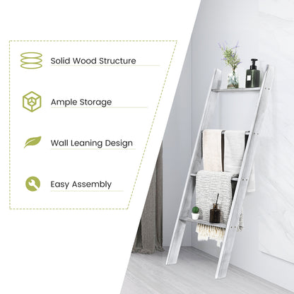 4-Tier Wall Leaning Ladder Shelf Stand-Gray