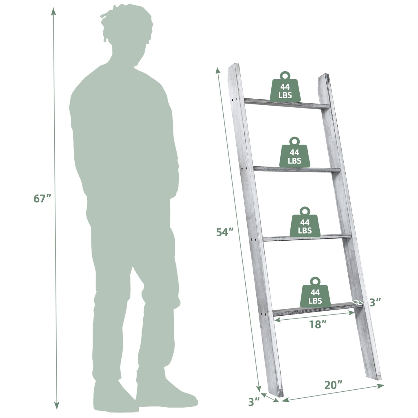 4-Tier Wall Leaning Ladder Shelf Stand-Gray