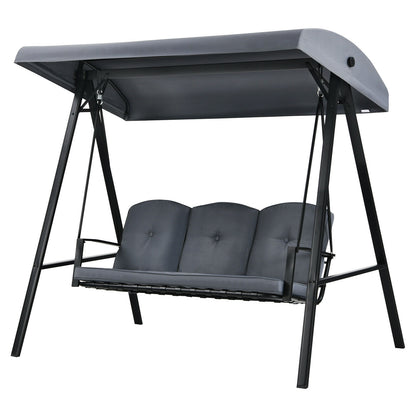 Outdoor 3-Seat Porch Swing with Adjust Canopy and Cushions-Coffee