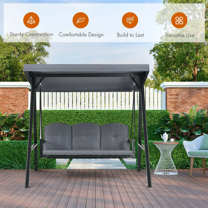 Outdoor 3-Seat Porch Swing with Adjust Canopy and Cushions-Coffee