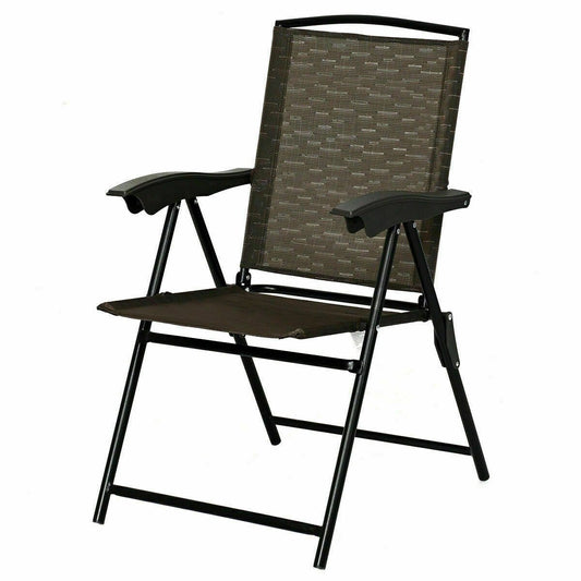2 Pieces Folding Sling Chairs with Steel Armrests and Adjustable Back