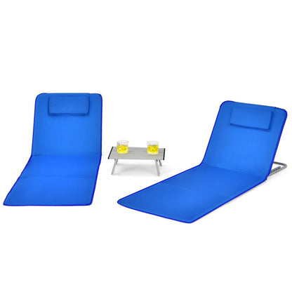 3 Pieces Beach Lounge Chair Mat Set 2 Adjustable Lounge Chairs with Table Stripe-Blue