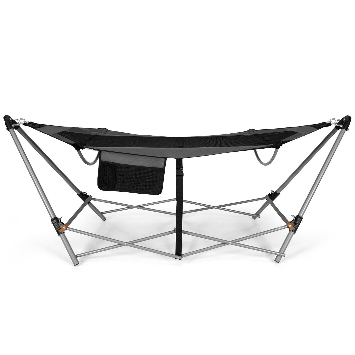 Folding Hammock Indoor Outdoor Hammock with Side Pocket and Iron Stand-Gray