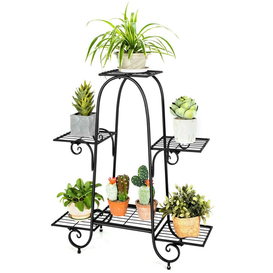 6-Tier Plant Stand with Adjustable Foot Pads-Black