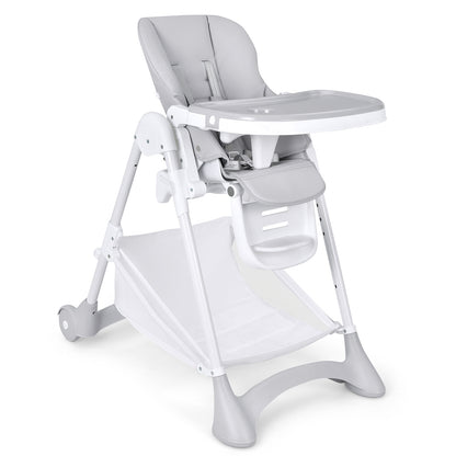 Baby Convertible Folding Adjustable High Chair with Wheel Tray Storage Basket-Gray