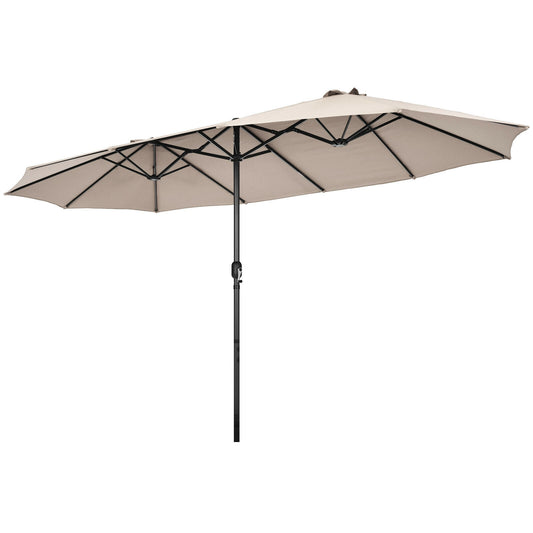15 Feet Patio Double-Sided Umbrella with Hand-Crank System-Beige