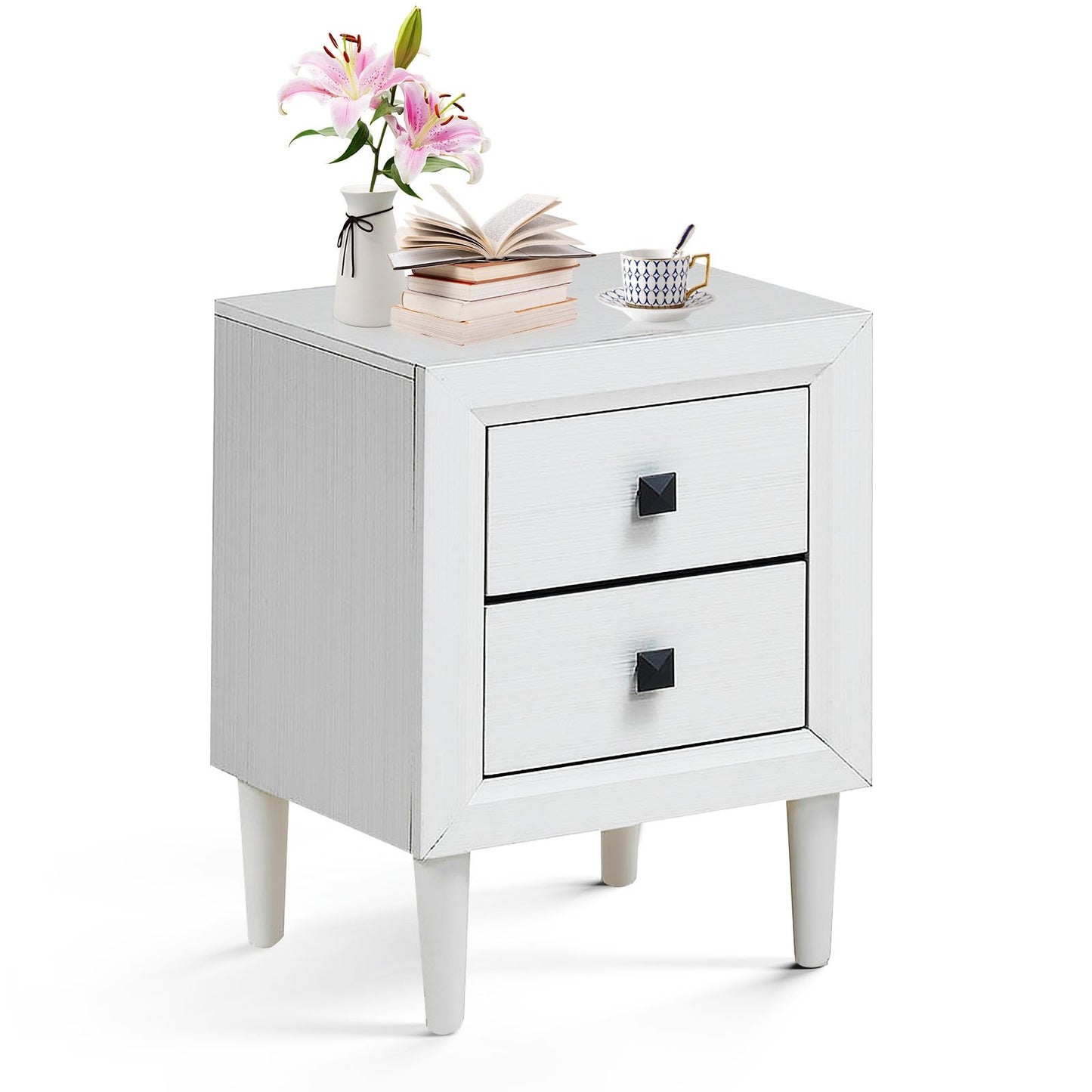 Multipurpose Retro Bedside Nightstand/ End Table with 2 Drawers-Black
