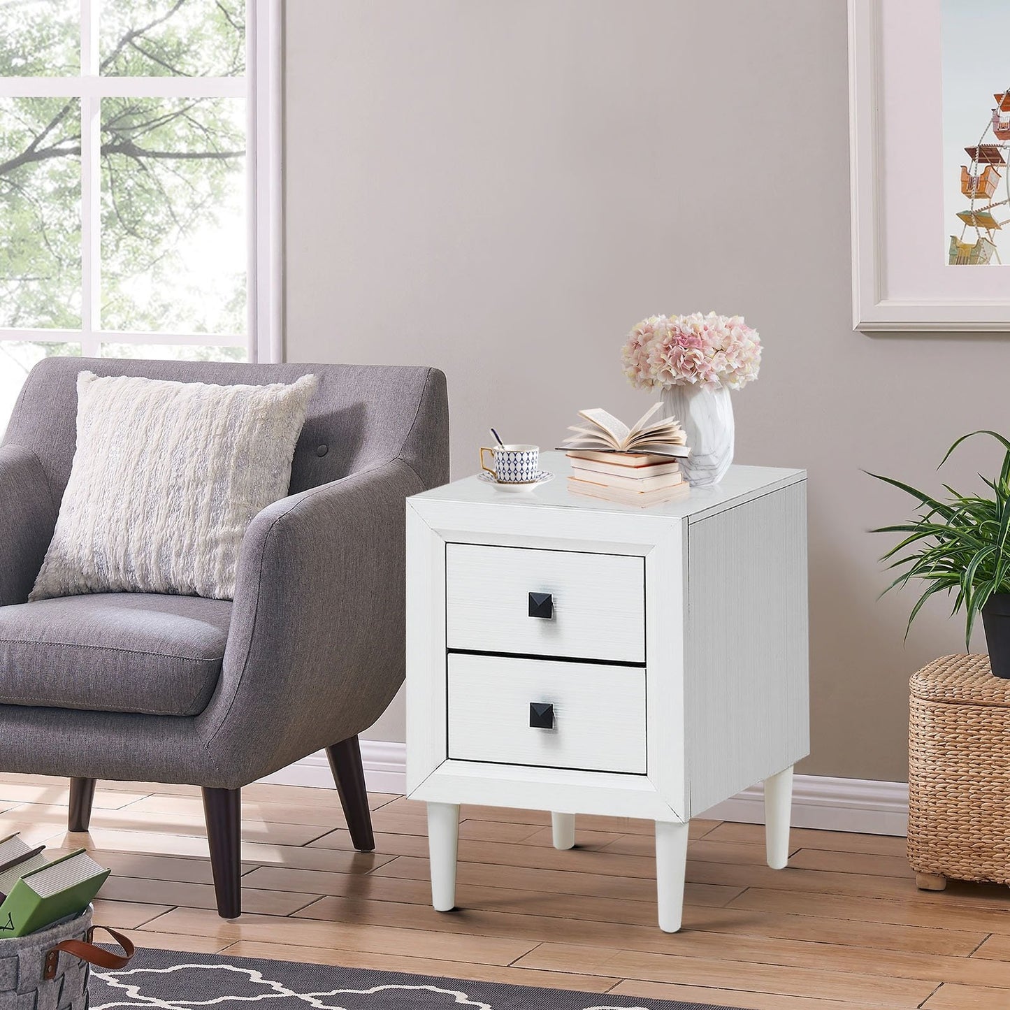 Multipurpose Retro Bedside Nightstand/ End Table with 2 Drawers-Black