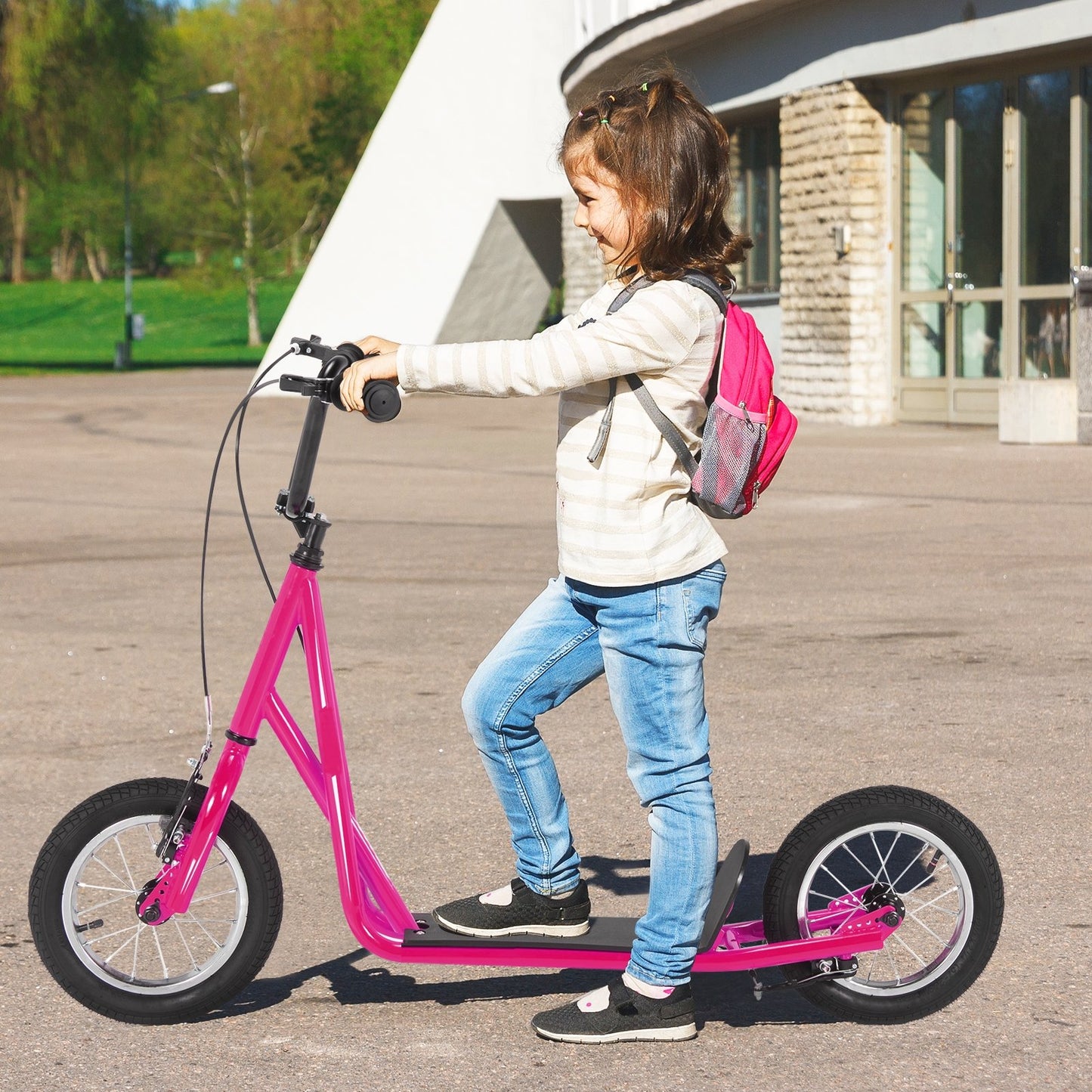 Height Adjustable Kid Kick Scooter with 12 Inch Air Filled Wheel-Navy