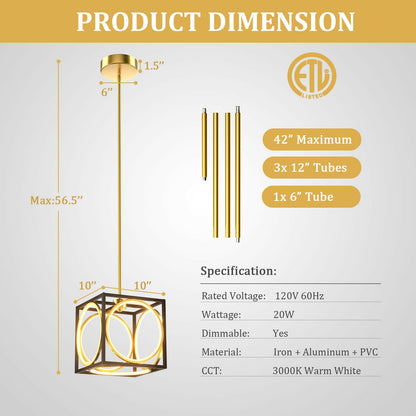 Modern LED Pendant Light with 42 Inches Adjustable Suspender-Golden