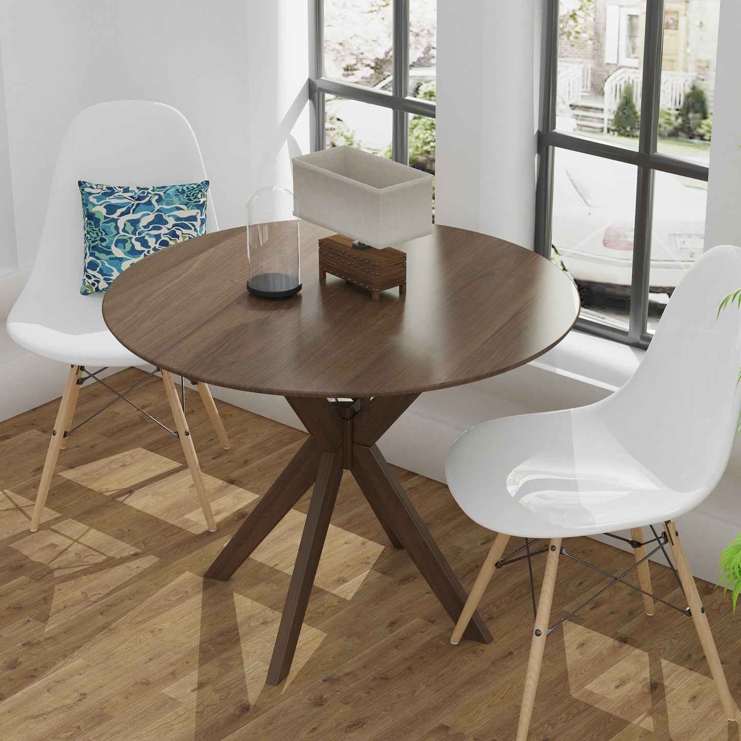 36 Inch Round Wood Dining Table with Intersecting Pedestal Base