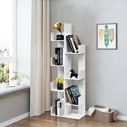 8-Tier Bookshelf Bookcase Space-Saving Storage Rack with 8 Open Compartments-Black