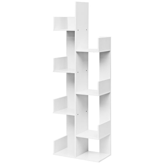 8-Tier Bookshelf Bookcase Space-Saving Storage Rack with 8 Open Compartments-White