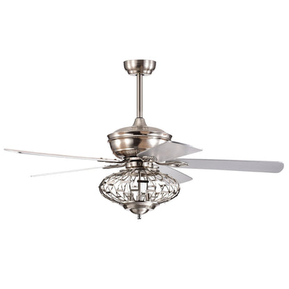 52 Inches Ceiling Fan with Wooden Blades and Remote Control-Silver